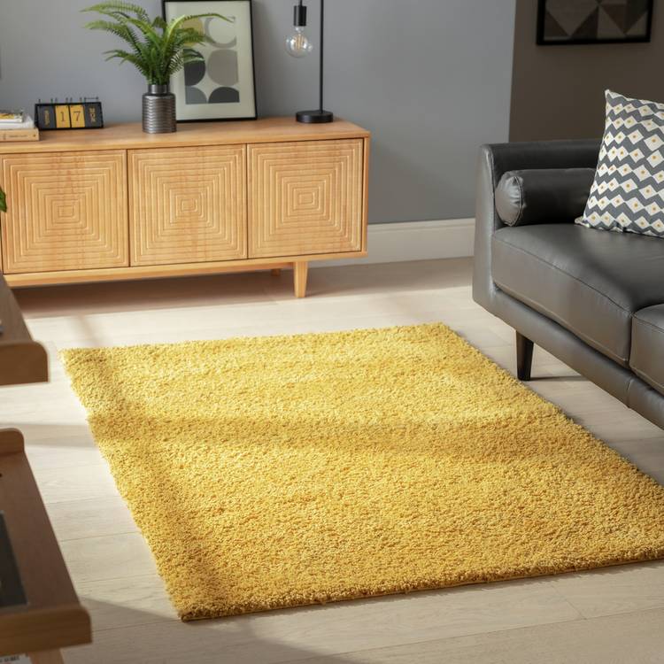 Habitat Cosy Mustard Shaggy Rug - 170x120cm 0