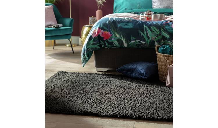 Buy Habitat Recycled Plain Cosy Shaggy Rug 160x230cm Black Rugs