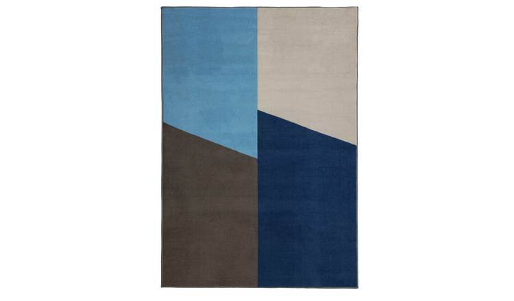 Argos Home Geometric Block Blue Cut Pile Rug - 170x120cm