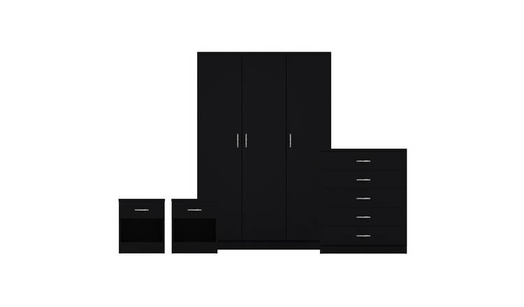 Vida Designs Riano Bedroom Set (Bedsides, 5 Drawer Chest, 3 Door Wardrobe)-Black