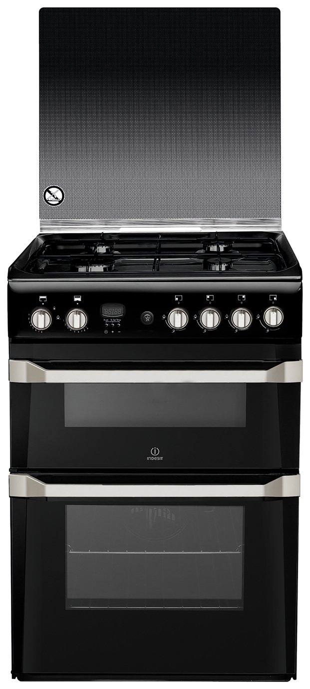 Indesit ID60G2K 60cm Double Oven Gas Cooker - Black