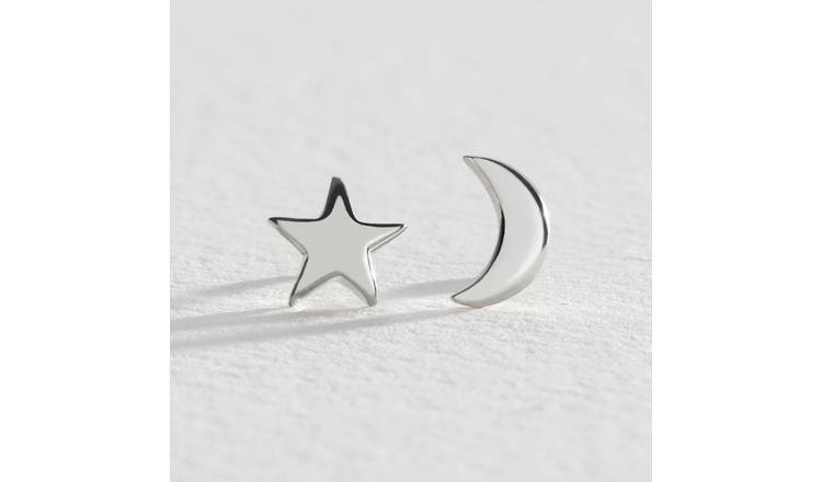 Moon and star earrings sterling deals silver