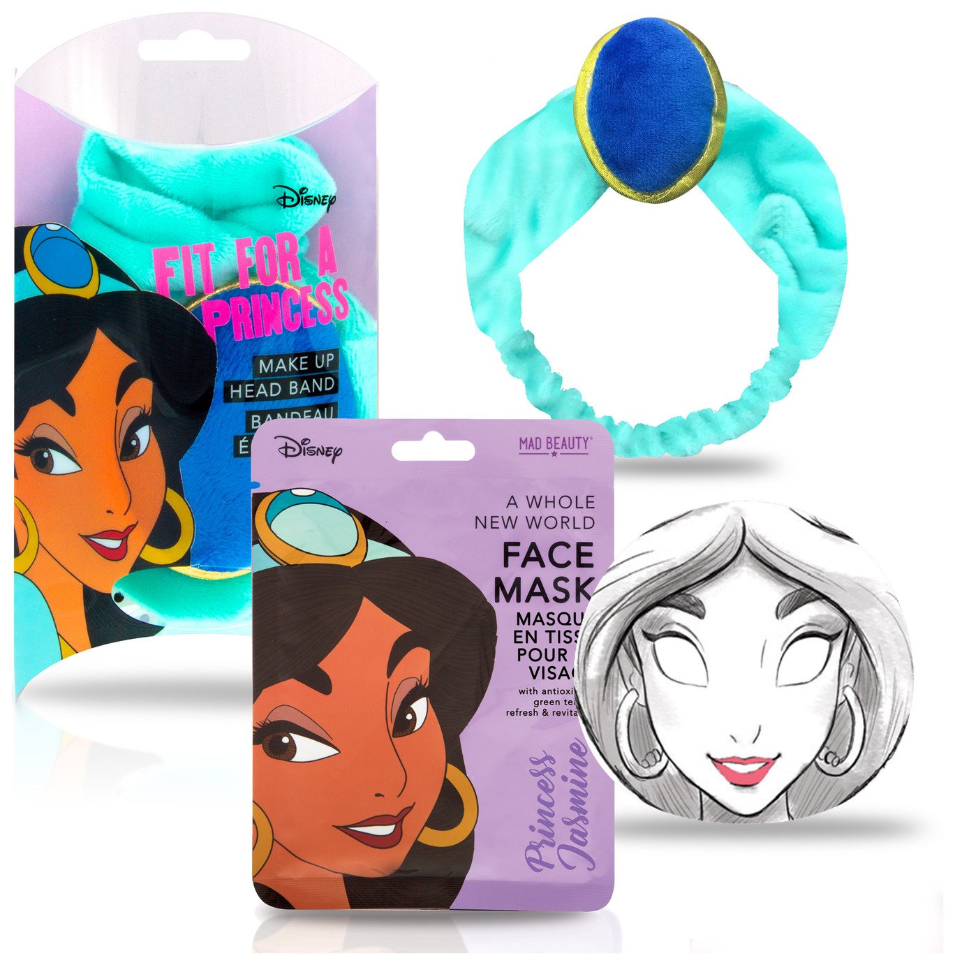 Disney Princess Jasmine Face Mask and Headband Gift Set