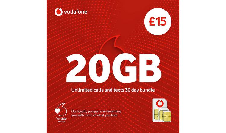 Buy VODAFONE 20GB Pay As You Go SIM Card | SIM cards | Argos