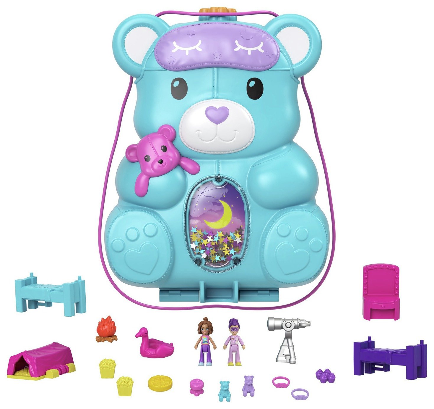 Polly Pocket Teddy Bear Purse Sleepover Playset & Micro Doll