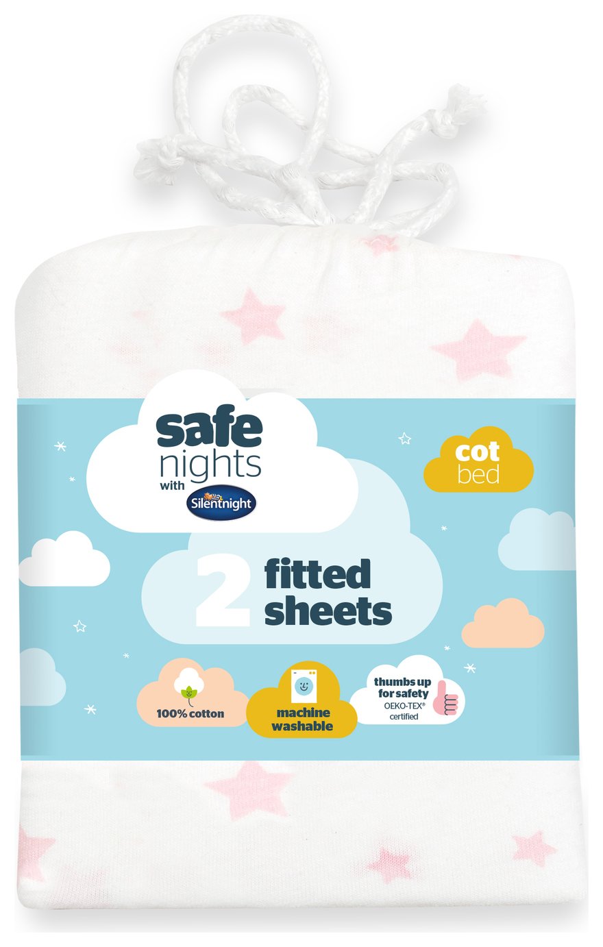 Silentnight Safe Nights Nursery Pink Fitted Sheets - Cot Bed