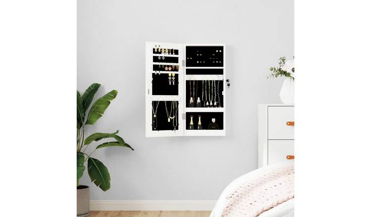 Walplus Wood Mirror Jewellery Cabinet - White - 30 x 8.5 x 67 cm