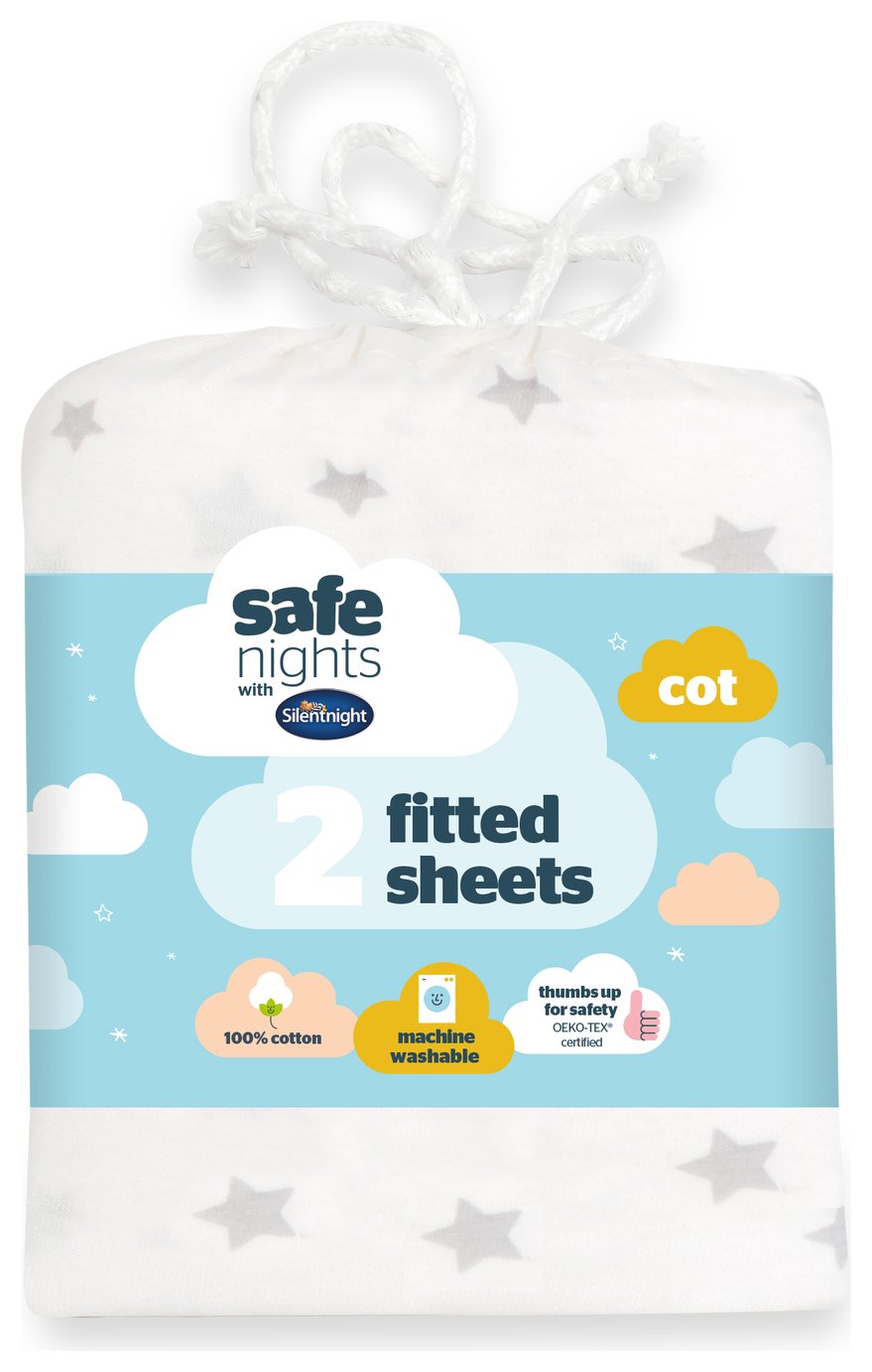 Silentnight Safe Nights Nursery 2Pack Grey Fitted Sheets-Cot