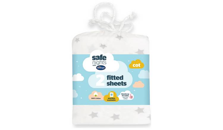 Buy Silentnight Safe Nights Nursery 2Pack Grey Fitted Sheets Cot