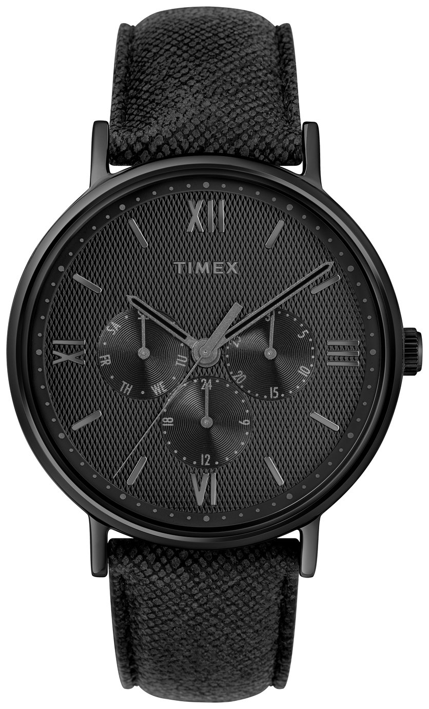 Timex Black Leather Strap Watch