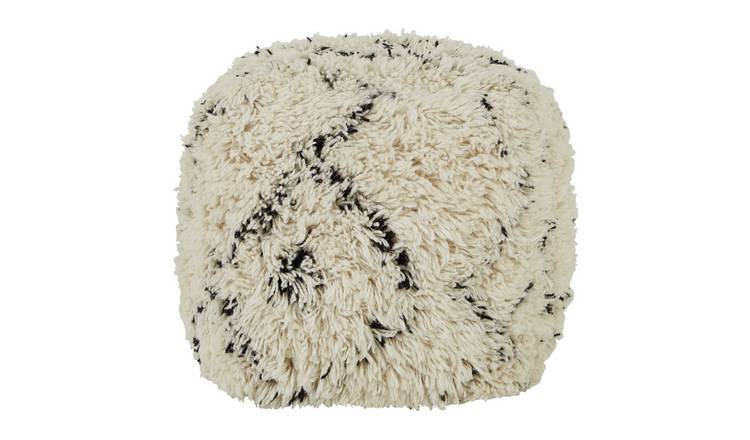 Habitat Gentry Wool Cube Footstool - White & Black