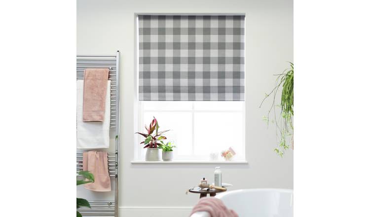 Habitat Block Check Blackout Roller Blind - 3ft - Grey