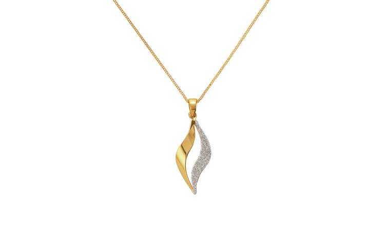 Revere 9ct Gold Plated Silver Glitter Flame Pendant Necklace