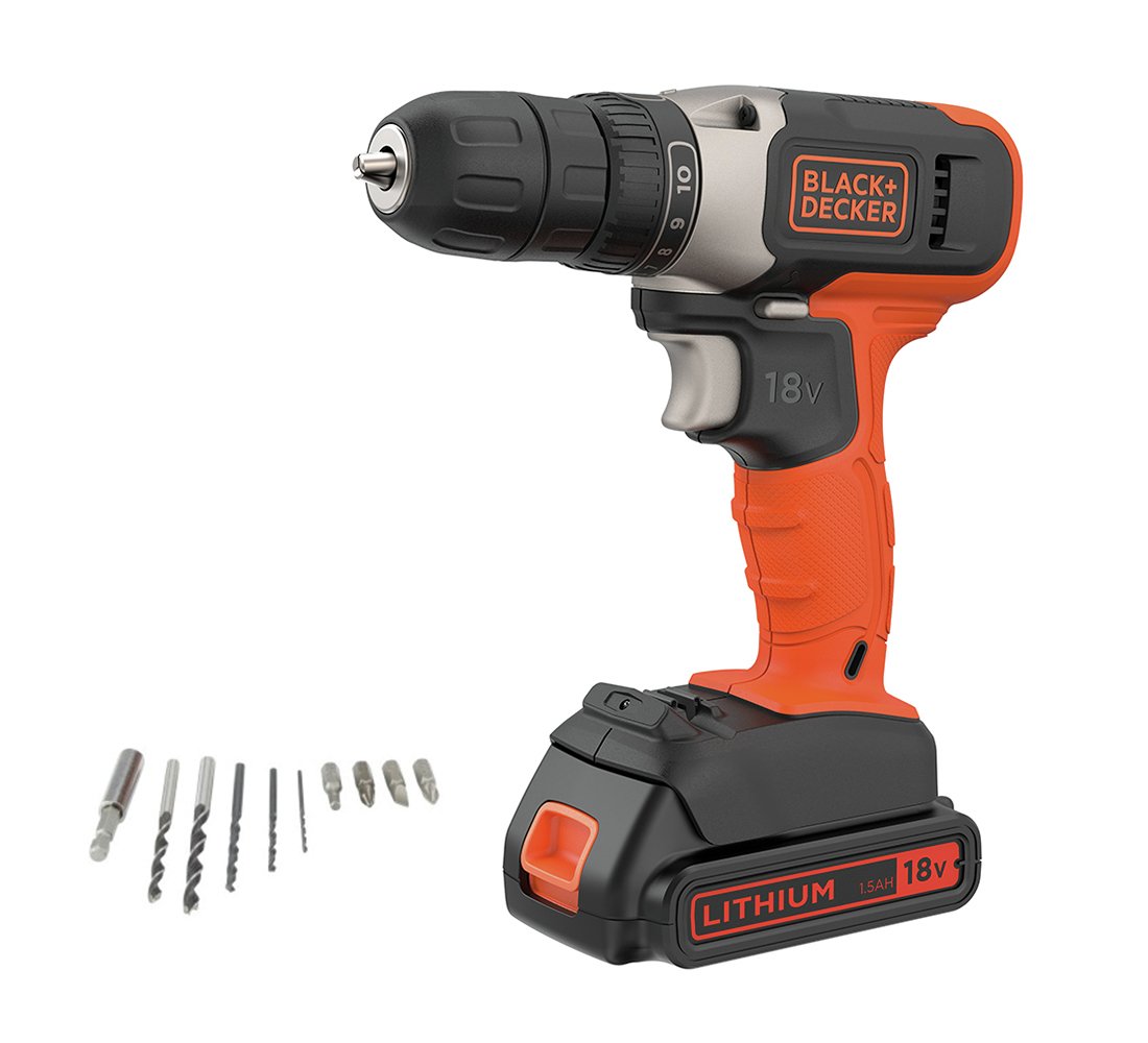 Black + Decker 18V Lithium-ion Drill Driver with Accessories