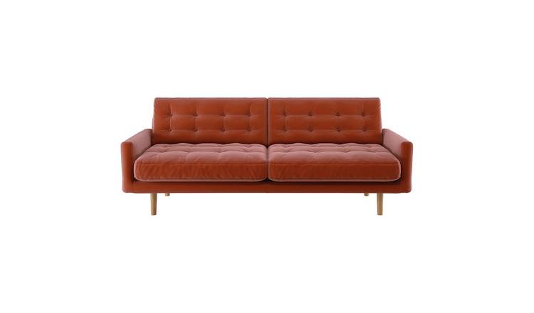 Habitat Fenner 3 Seater Velvet Sofa - Orange