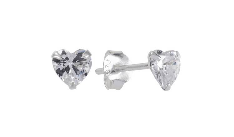 Buy Revere Heart Cubic Zirconia Sterling Silver Stud Earrings | Womens  earrings | Argos