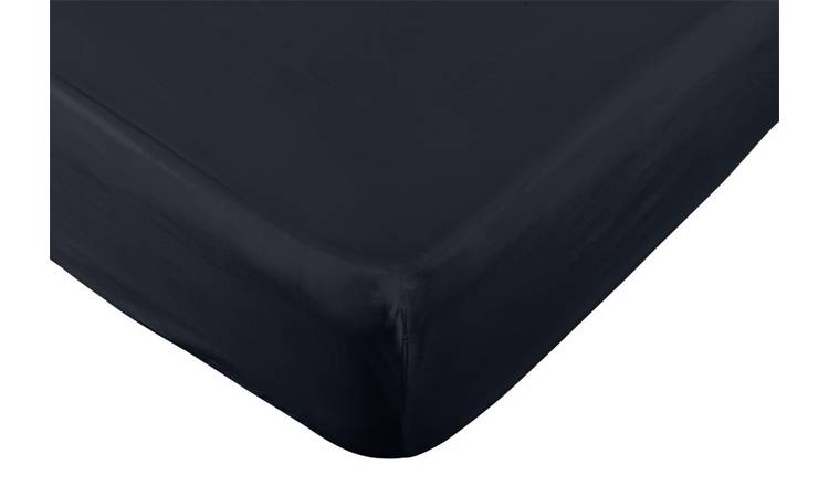 Habitat Pure Cotton 200TC Navy Fitted Sheet - Kingsize