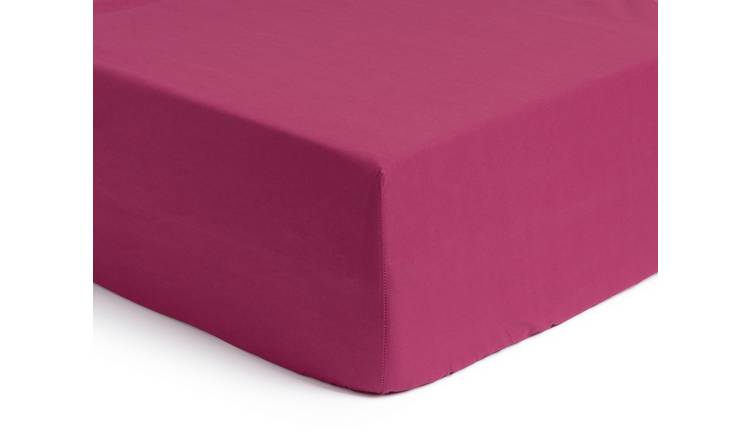 Habitat Cotton Rich 180 TC Plain Berry Fitted Sheet - Single