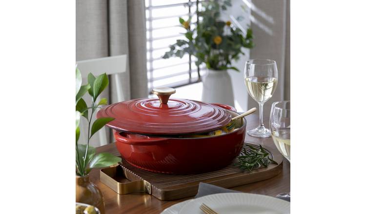 Lodge 3.6 Quart Cast Iron Casserole Pan Red Enamel Cast Iron Dish W/Lid