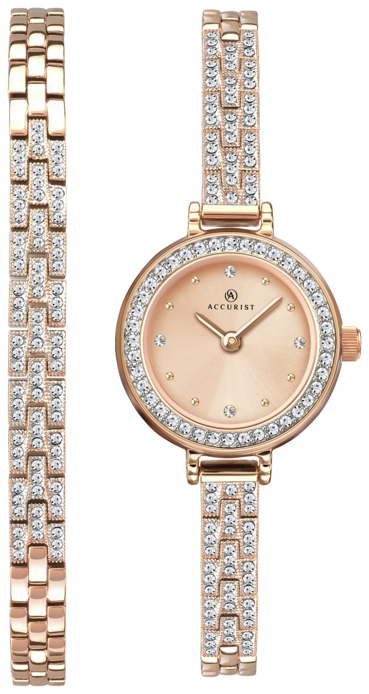 Accurist Ladies Rose Gold Plated Watch and Bracelet Gift Set