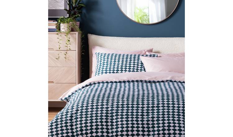 Habitat Cotton Scallop Teal Reversible Bedding Set -Kingsize