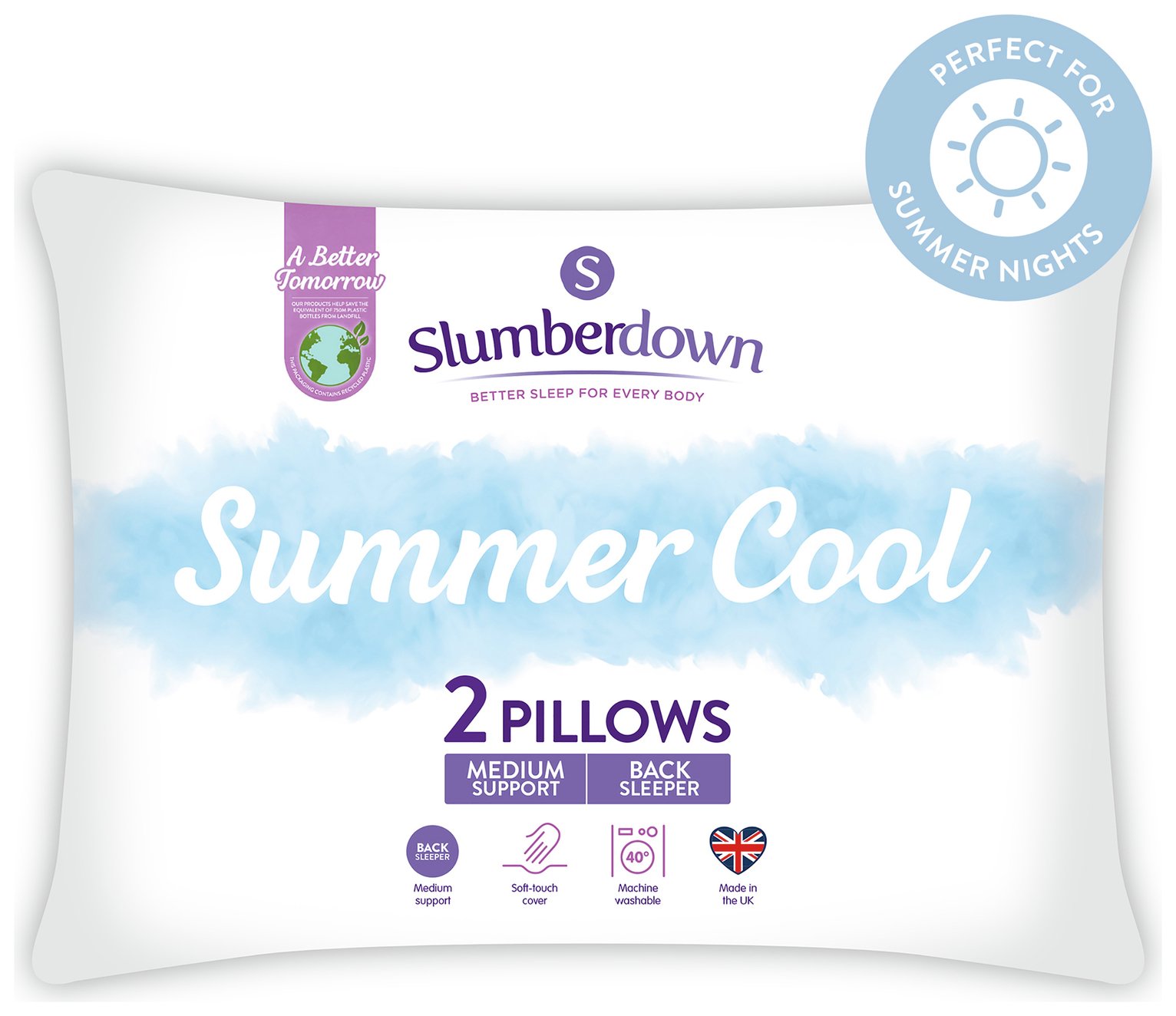 Slumberdown Summer Cool Medium Support Pillow - 2 Pack