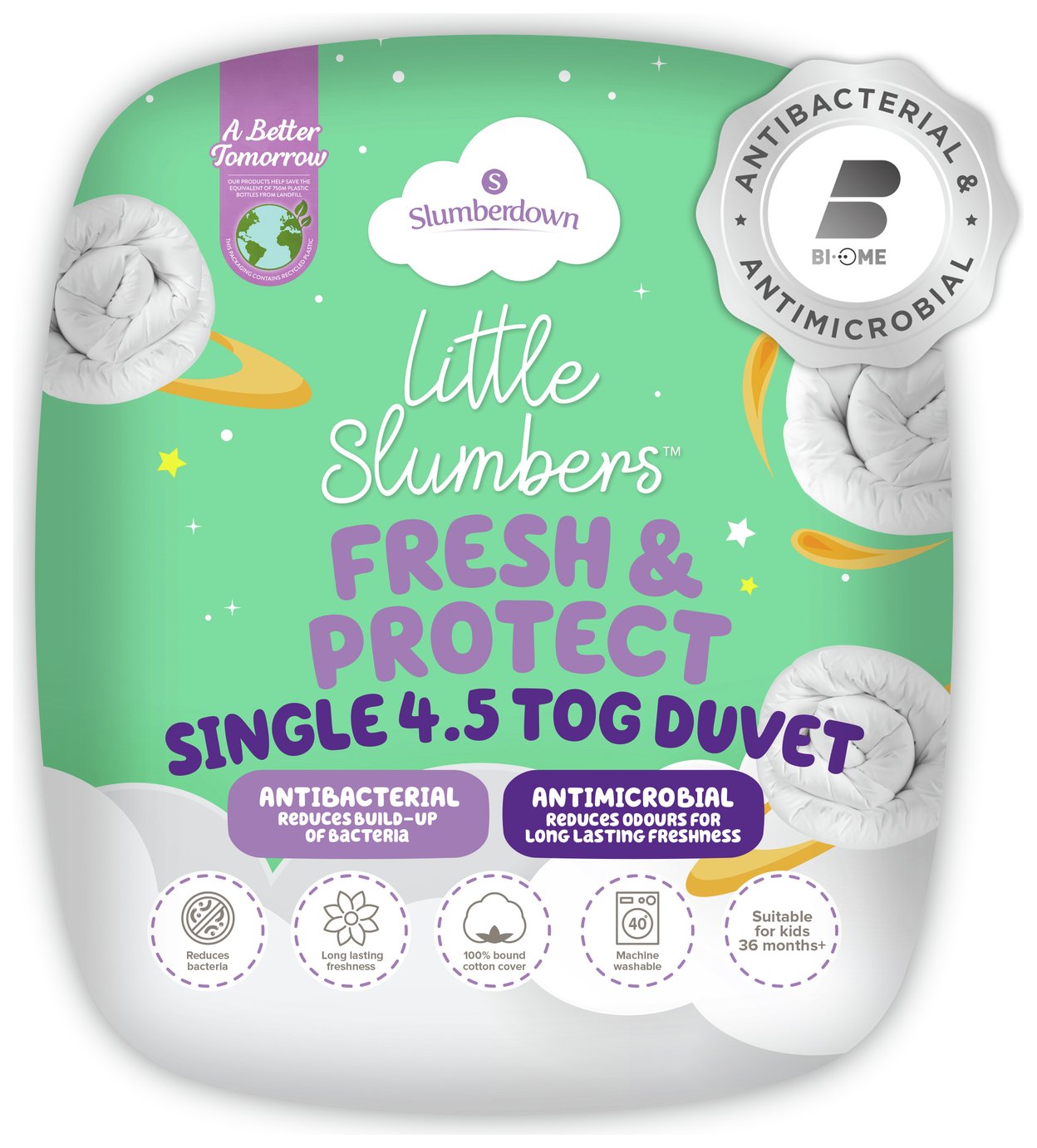 Slumberdown Anti Bacterial 4.5 Tog Kids Duvet - Single