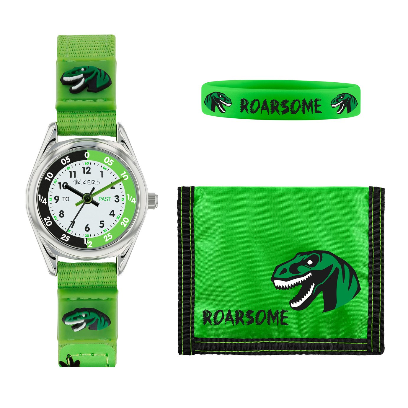 Tikkers Kids Green Dinosaur Watch Set