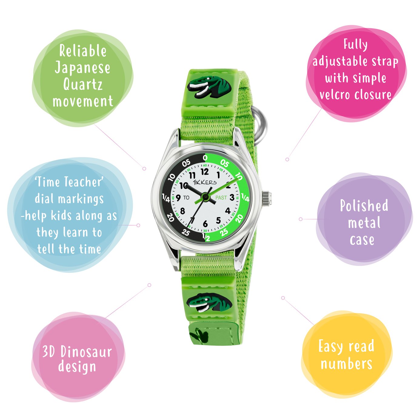 Tikkers Green Dinosaur Fabric Strap Watch Review