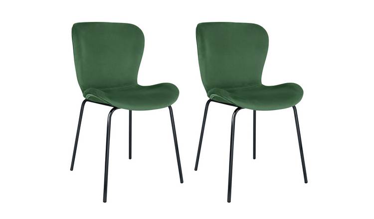 Habitat Etta Pair of Velvet Dining Chair - Green
