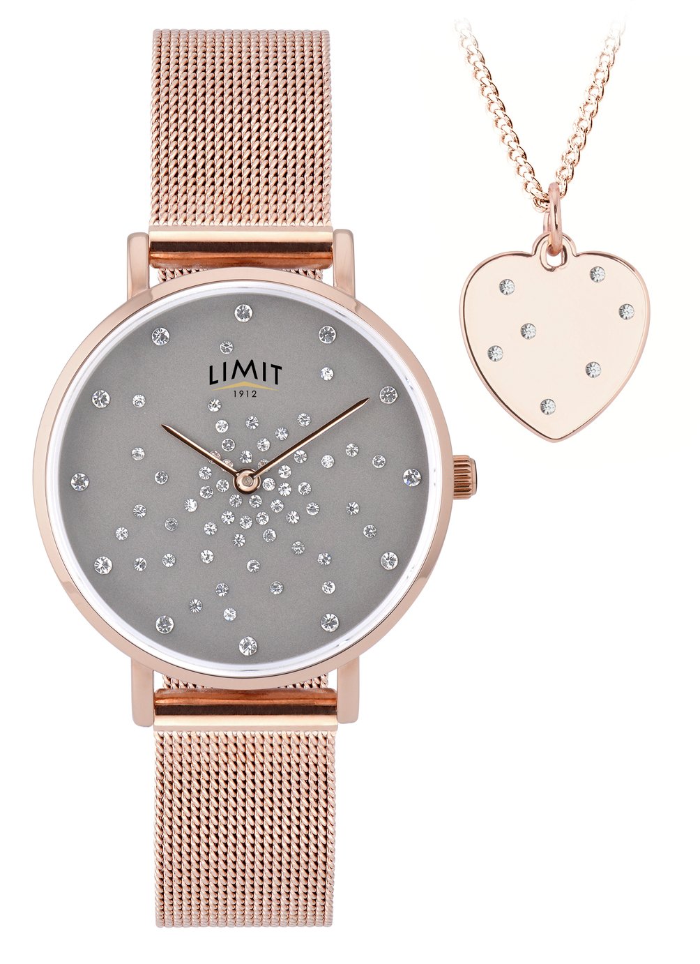 Limit Ladies Rose Gold Plated Sparkle Watch and Pendant Set
