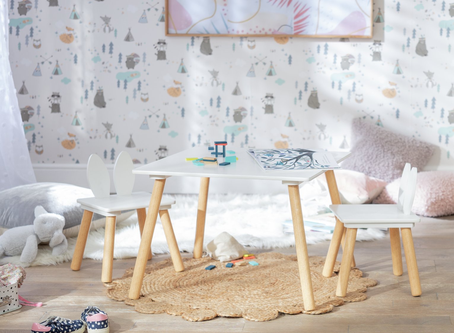 Liberty House Kids Toys Bunny Wood Table & 2 Chairs - White