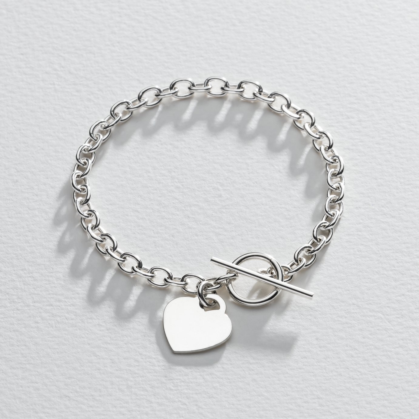 Revere Sterling Silver Classic Heart T-Bar Bracelet