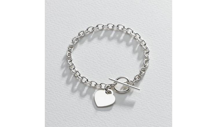 Revere Sterling Silver Classic Heart T-Bar Bracelet