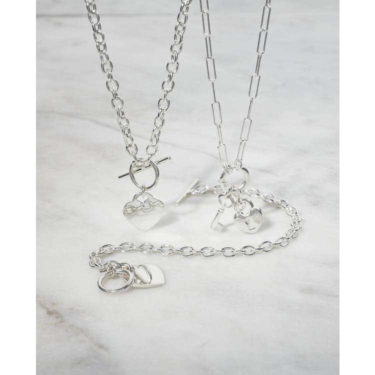 Revere Sterling Silver Classic Heart T-Bar Bracelet 0