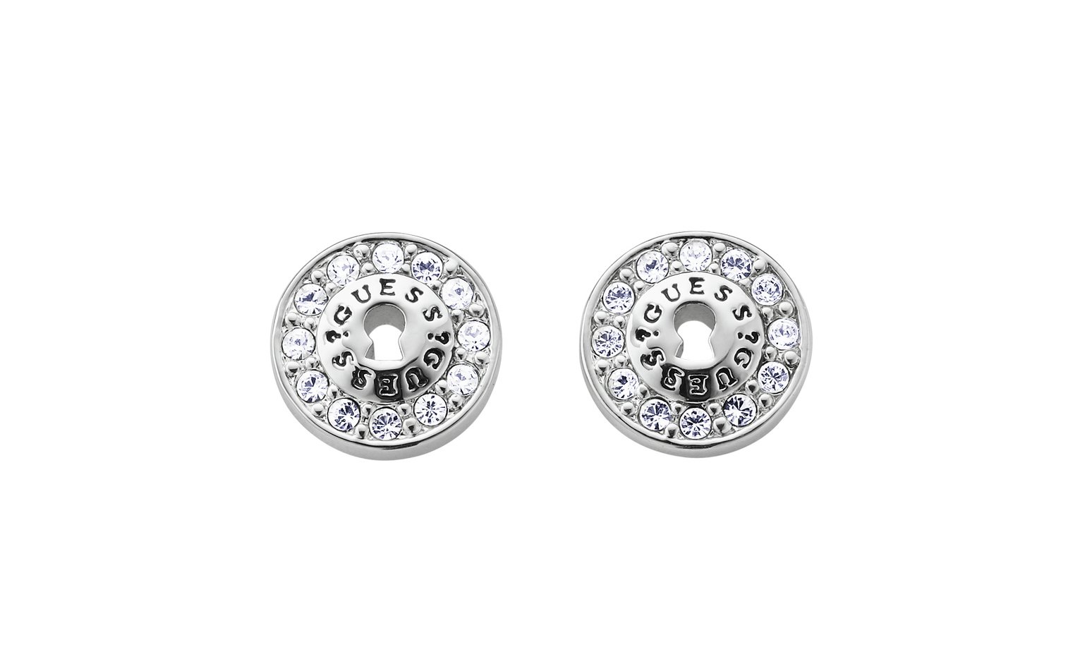 Guess All Locked Up Crystals Silver Stud Earrings