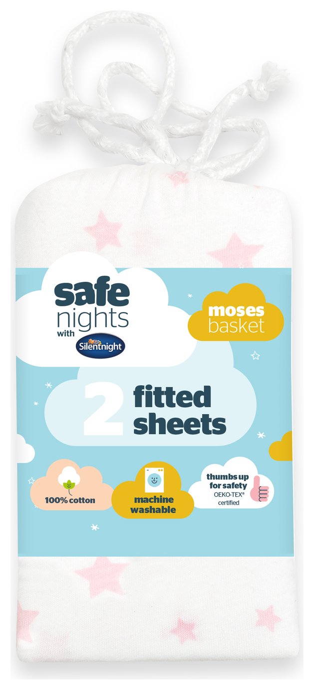 Silentnight Safe Nights Nursery Pink Fitted Sheets - Moses