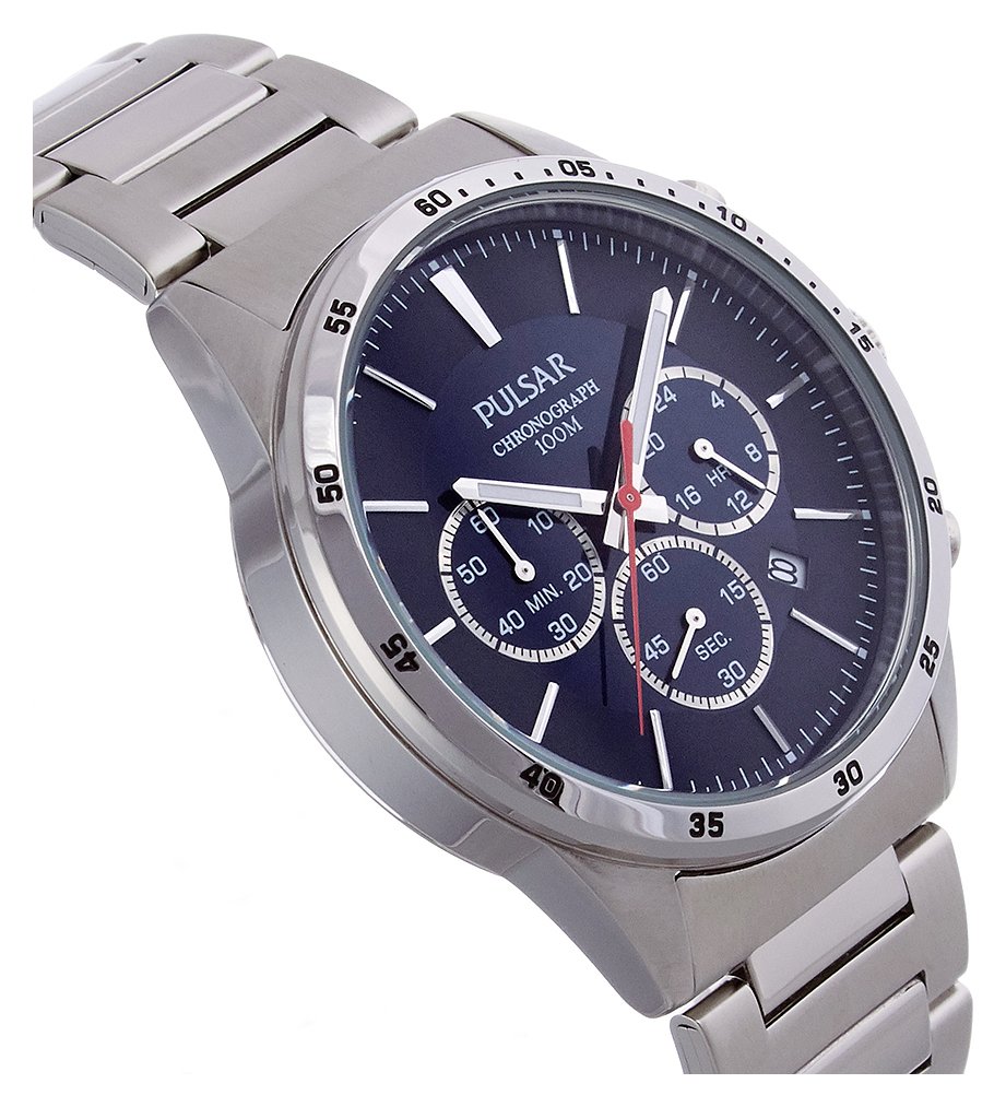 pulsar mens chronograph stopwatch stainless steel 100m quartz watch with date pt3003x1