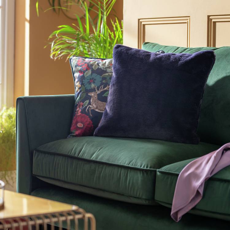 Habitat Plain Faux Fur Cushion - Navy - 43x43cm 0