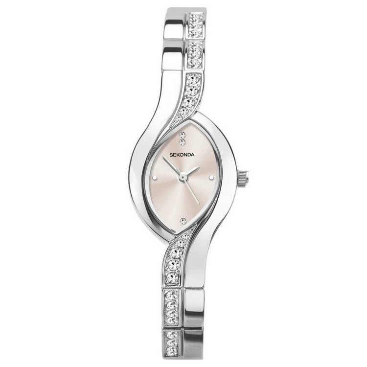 Sekonda Ladies Silver Coloured Oval Twist Bracelet Watch 0