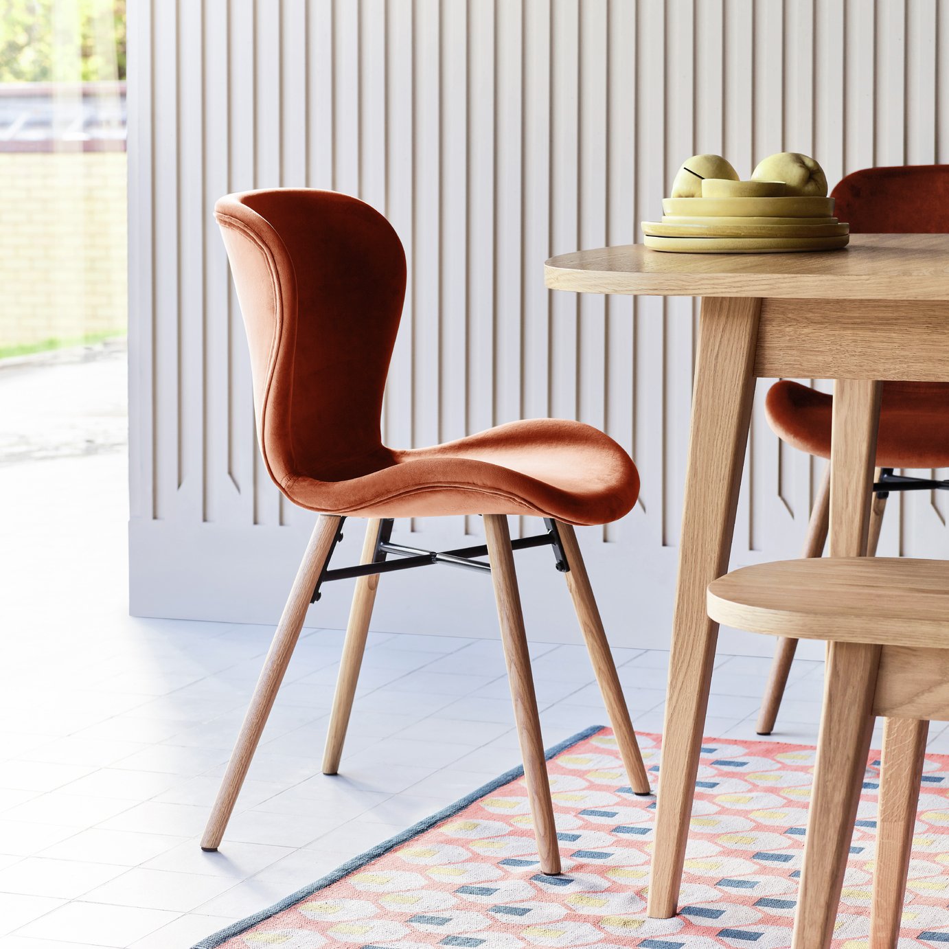 habitat oak and leather dining chairs