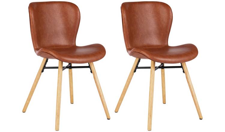 Habitat Etta  Pair of Faux Leather Dining Chair - Brown