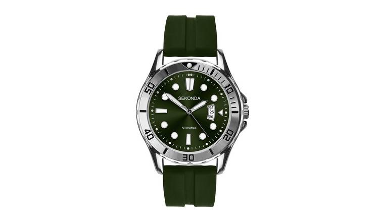 Sekonda Mens Dark Green Dial Green Silicone Strap Watch