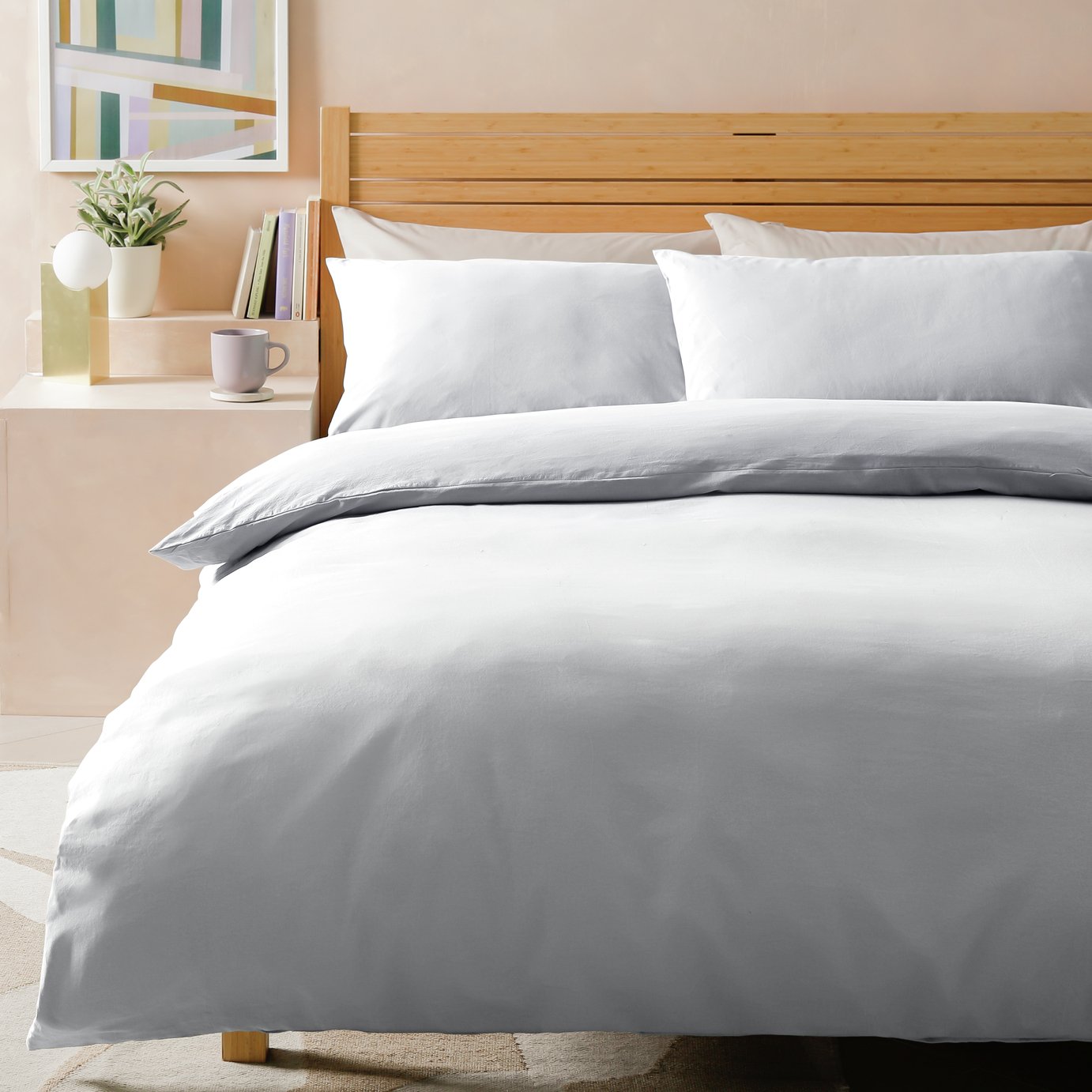 Habitat Stonewashed Cotton Plain White Bedding Set -Kingsize