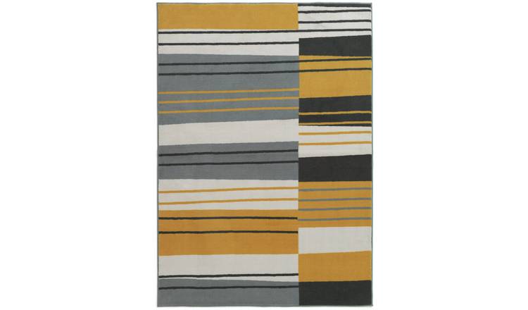 Argos Home Abstract Stripe Mustard Cut Pile Rug - 170x120cm