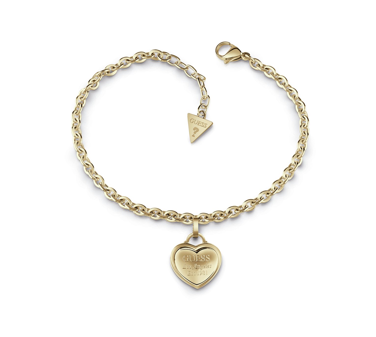 Guess Gold Plated Logo Heart Charm Bracelet 