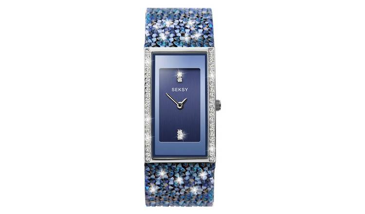 Seksy Rocks Ladies Blue Crystal Set Strap Watch