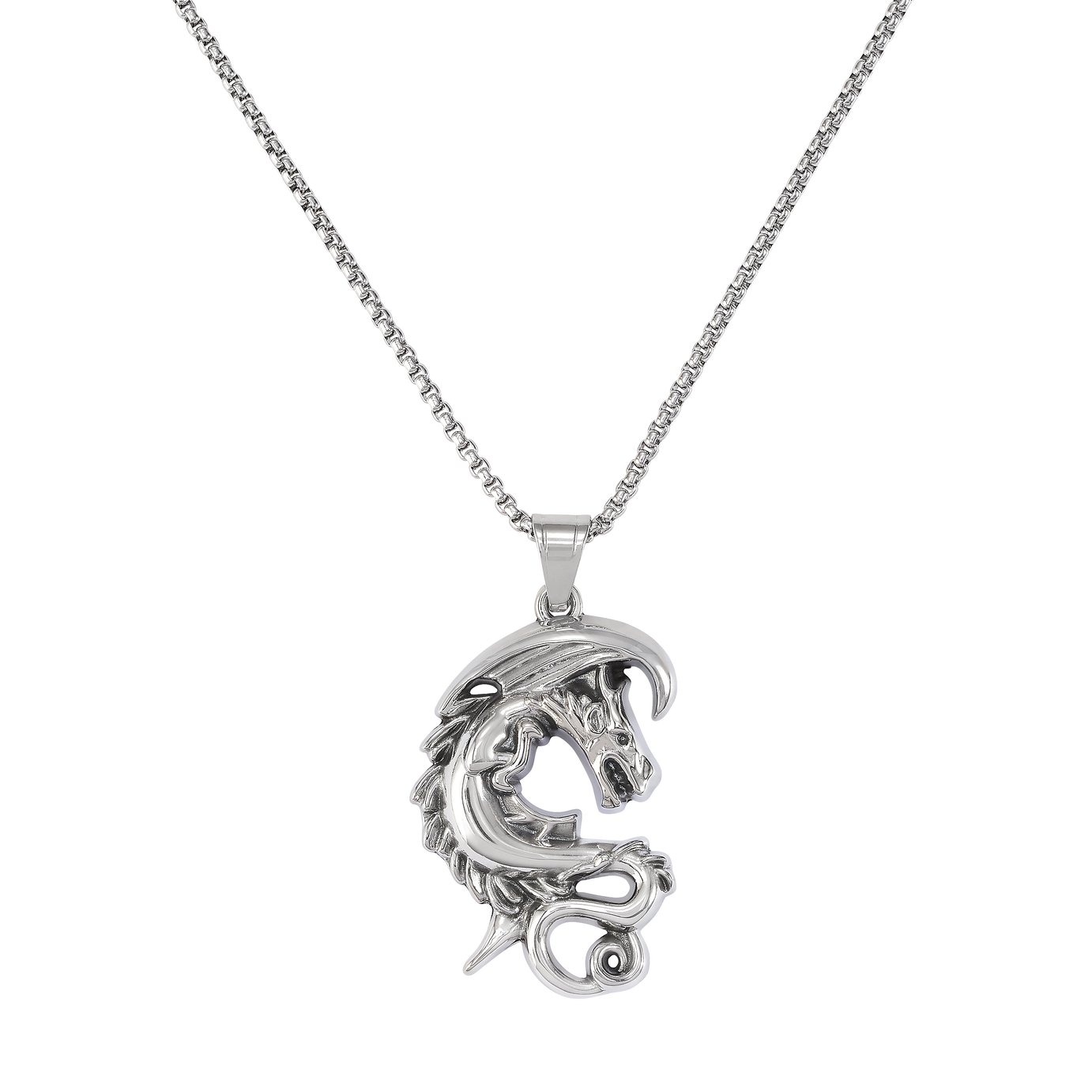 Revere Men's Stainless Steel Swirl Dragon Pendant Necklace