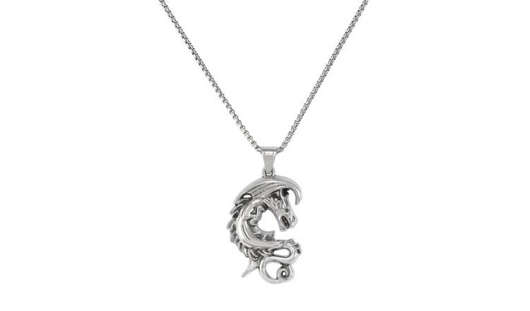 Revere Men's Stainless Steel Swirl Dragon Pendant Necklace