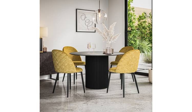 Furniture Online Arlo Raye Con Top w Blk Legs Dining Table & 6 Mustard Chairs